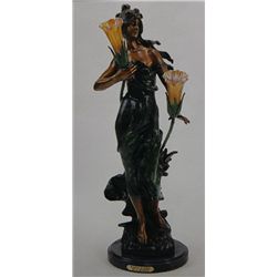 "Woman In Wind" Bronze Sculpture Lamp - A. Moreau