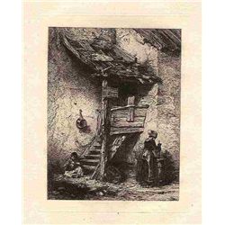 Jacque "A Rustic Stair" Original Etching