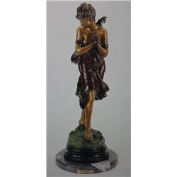 "Mandolin On Back" Bronze Sculpture - A. Moreau