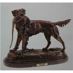 "Setter With Bird" Bronze Sculpture - Moigniez