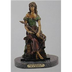 "Seated Mandolin Girl" Bronze Sculpture - A. Moreau