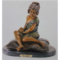 "Girl On Pillow" Bronze Sculpture - A. Moreau