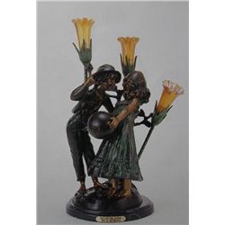 "Boy & Girl With Ball" Bronze Sculpture Lamp - A. Moreau