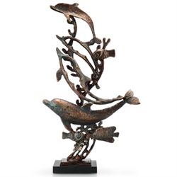 Dolphin & Fish Cast Iron Sculpture