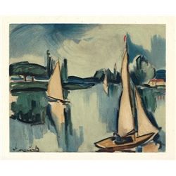 Vlaminck Original Lithograph  Sailing Boats On The Seine 