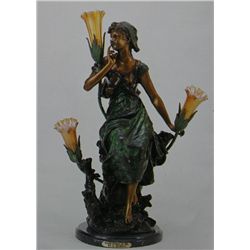  Seated Woman On Tree  Bronze Sculpture Lamp - A. Moreau