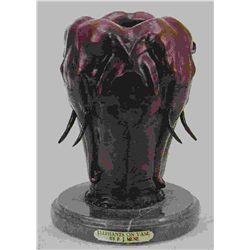 "Elephants On Vase" Bronze Sculpture - Mene