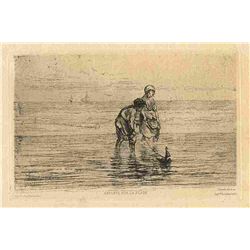 Israels  Enfants Sur La Plage  Original Etching