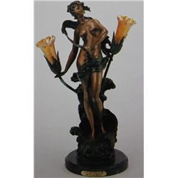 "Nova Lady With Scarf" Bronze Sculpture Lamp - A. Moreau