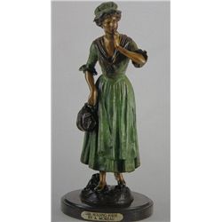 "Girl Holding Purse" Bronze Sculpture - A. Moreau