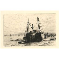 Henry Farrer Original Etching  On New York Bay 