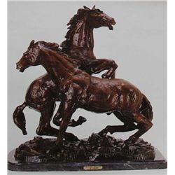 "Fighting Stallion" Bronze Sculpture - Castano