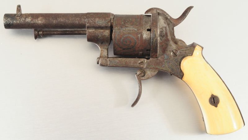 Antique Pinfire Revolver With Ivory Grips