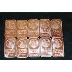 2012 Copper Ingot, .999 Fine 1 Oz., Lot of 10