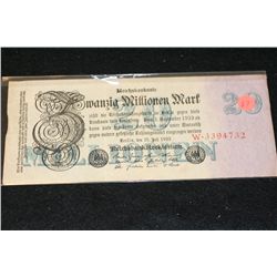 1923 German 20 Swanzig Millionen Mark Foreign Bank Note