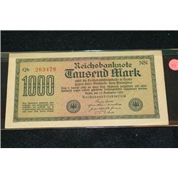 1922 German 1,000 Fausend Mark Foreign Bank Note
