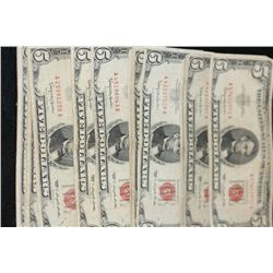 United States Note $5, Red Seal, Various Dates & Conditions, Lot of 20
