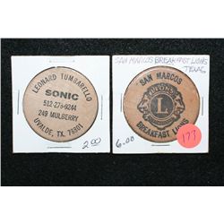Wooden Nickel, Lot of 2, Various Vendors