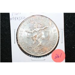 1968 Mexico Olympic 25 Pesos Foreign Coin, Ley 0.720