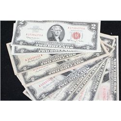 United States Note $2, Red Seal, Various Dates & Conditions, Lot of 10