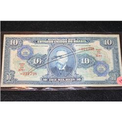 Brazil 10 Cruzeiros Foreign Bank Note