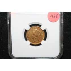 1854 Indian Princess $3 Gold Coin, NGC Graded XF Details Improperly Cleaned