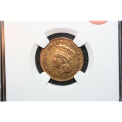 1878 Indian Princess $3 Gold Coin, NGC Graded AU Details Improperly Cleaned