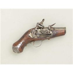 Antique miniature Spanish Miquelet flintlock  fully functioning miniature pistol with  barrel engrav