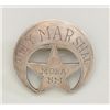 Image 2 : Badge rolled and die pierced and hand  engraved City Marshal Mora NM with clasp  back, collected in 