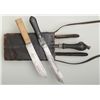 Image 1 : 19th century butchers set consisting of five  knives, a sharpener, a carrying block with  leather co