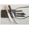 Image 5 : 19th century butchers set consisting of five  knives, a sharpener, a carrying block with  leather co