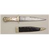 Image 1 : Clip point Bowie knife by G. Woodhead showing  reclining lion, pommel in coffin shape,  pearl gripsc