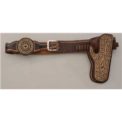 Older Mexican Pitiado decorated holster and  cartridge belt fitting the 1911 semi-auto  pistol in ov