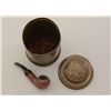 Image 1 : Old brass cylindrical cigar humidor with lid  approx. 6” in height, marked “Mild La Palina  Senators