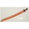 Image 2 : Sosun Patan Indian sword with Damascus  pattern blade and velvet scabbard.  The blade  measures 30",
