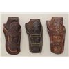 Image 2 : Lot of 3 well carved western double loop  holsters, 1 studded.  The first is a medium  brown color m