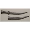 Image 2 : Khanja dagger with Damascus pattern blade,  showing unusual tip that splays out when  removed from s