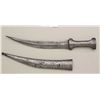 Image 3 : Khanja dagger with Damascus pattern blade,  showing unusual tip that splays out when  removed from s