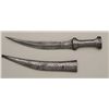Image 4 : Khanja dagger with Damascus pattern blade,  showing unusual tip that splays out when  removed from s