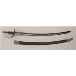 18th century American horseman's style saber  with old associated brass mounted leather  scabbard; p