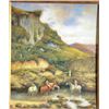 Image 2 : Unsigned original oil painting on board,  showing Indians in stream by mountains,  approximately 23"