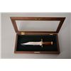 Image 4 : John Wayne Commemorative Bowie Knife in fine  wood and glass presentation display case,  presented t