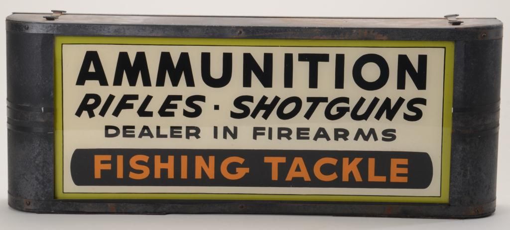 Clinton Rifles Antique Sign Antique lighted metal box type sign, circa 1930s to 50s, advertising ...