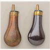 Image 2 : Lot of 2 mid-19th century pistol flasks:  #1  shows a portrait of square guard Colt Pocket  Model on
