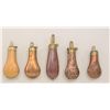 Image 2 : Good lot of 5 pistol size mid-19th century  powder flasks.  #1 shows a square back Colt  Model 1849 