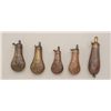 Image 2 : Lot of 5 mid-19th century pocket size powder  flasks for pistols:  #1 Eagle flask for  Pocket Model,