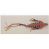 Image 2 : Old Indian beaded effigy approx. 6” overall  with large beads and tin cones with leather  tassels in
