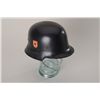 Image 2 : German WWII Nazi era air raid helmet with  dual decals and original liner.  The outside  of the helm