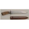 Image 1 : Unmarked 19th century spear point Bowie knife  with stag grip, blade measures 9-1/4",  14-1/4" overa