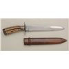 Image 4 : Unmarked 19th century spear point Bowie knife  with stag grip, blade measures 9-1/4",  14-1/4" overa